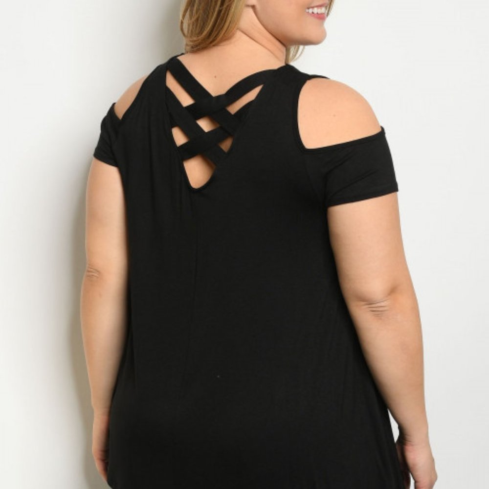 BLACK COLD SHOULDER TOP - Picture 2 of 3